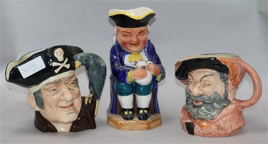Two Doulton character jugs and a Toby jug